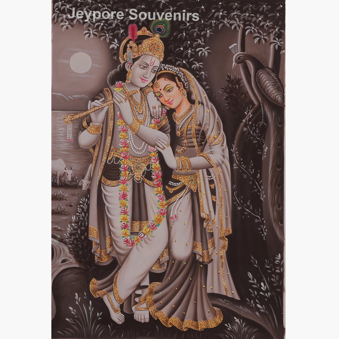 Krishna Flute With Radha in a Loving Moment - Painting