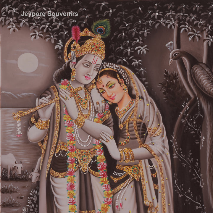 Krishna Flute With Radha in a Loving Moment - Painting