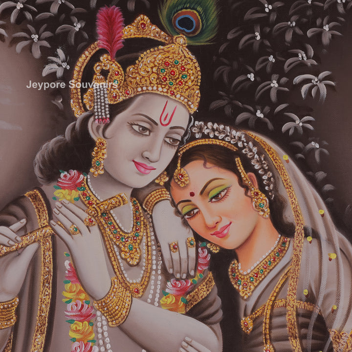 Krishna Flute With Radha in a Loving Moment - Painting