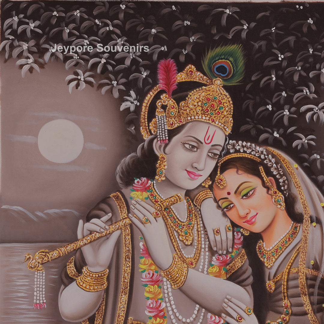 Krishna Flute With Radha in a Loving Moment - Painting