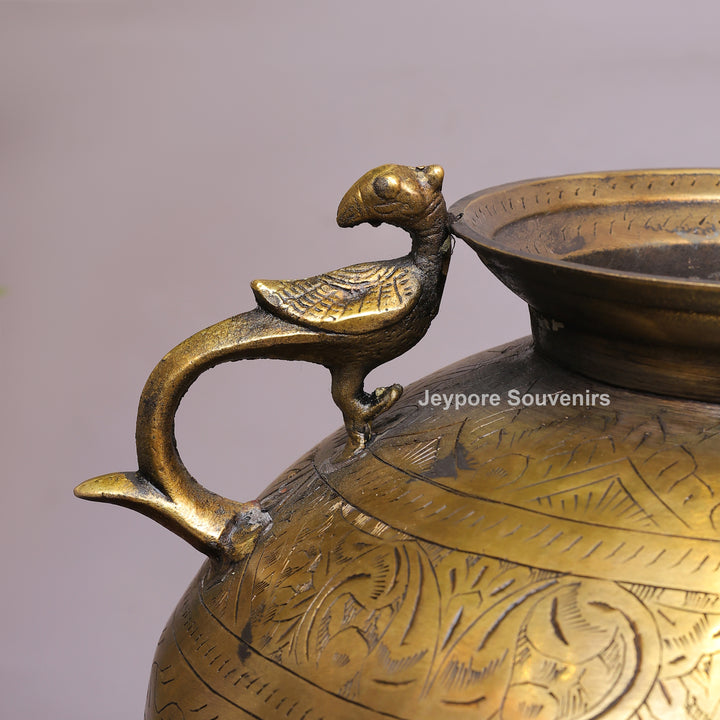 Vintage Handcrafted Brass Peacock Planter Pot with Intricate Engraving