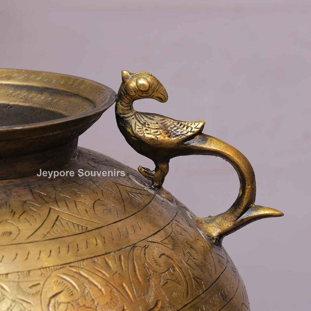 Vintage Handcrafted Brass Peacock Planter Pot with Intricate Engraving