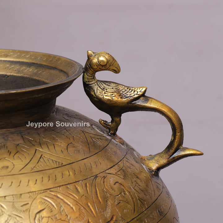 Vintage Handcrafted Brass Peacock Planter Pot with Intricate Engraving