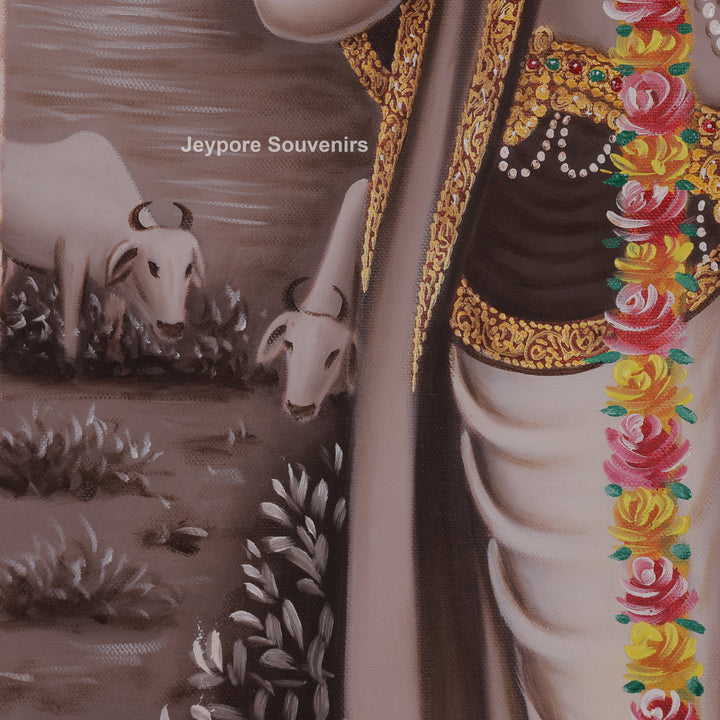Krishna Flute With Radha in a Loving Moment - Painting