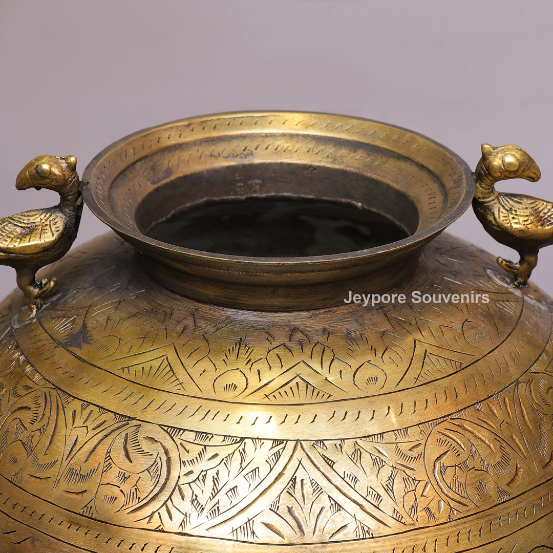 Vintage Handcrafted Brass Peacock Planter Pot with Intricate Engraving