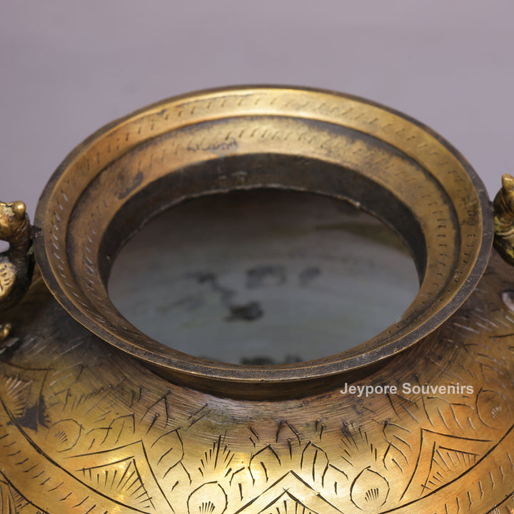 Vintage Handcrafted Brass Peacock Planter Pot with Intricate Engraving