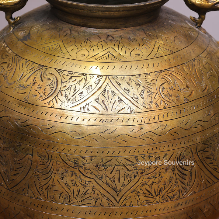Vintage Handcrafted Brass Peacock Planter Pot with Intricate Engraving