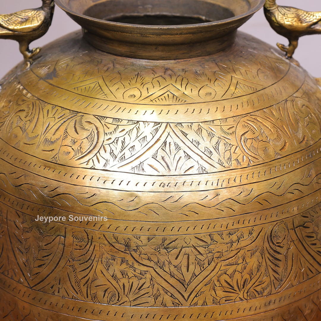Vintage Handcrafted Brass Peacock Planter Pot with Intricate Engraving