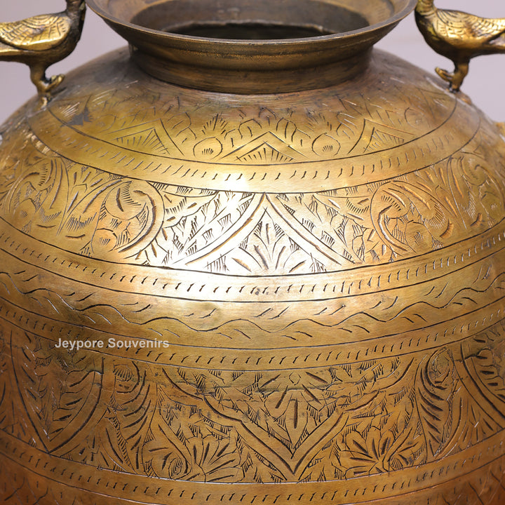 Vintage Handcrafted Brass Peacock Planter Pot with Intricate Engraving