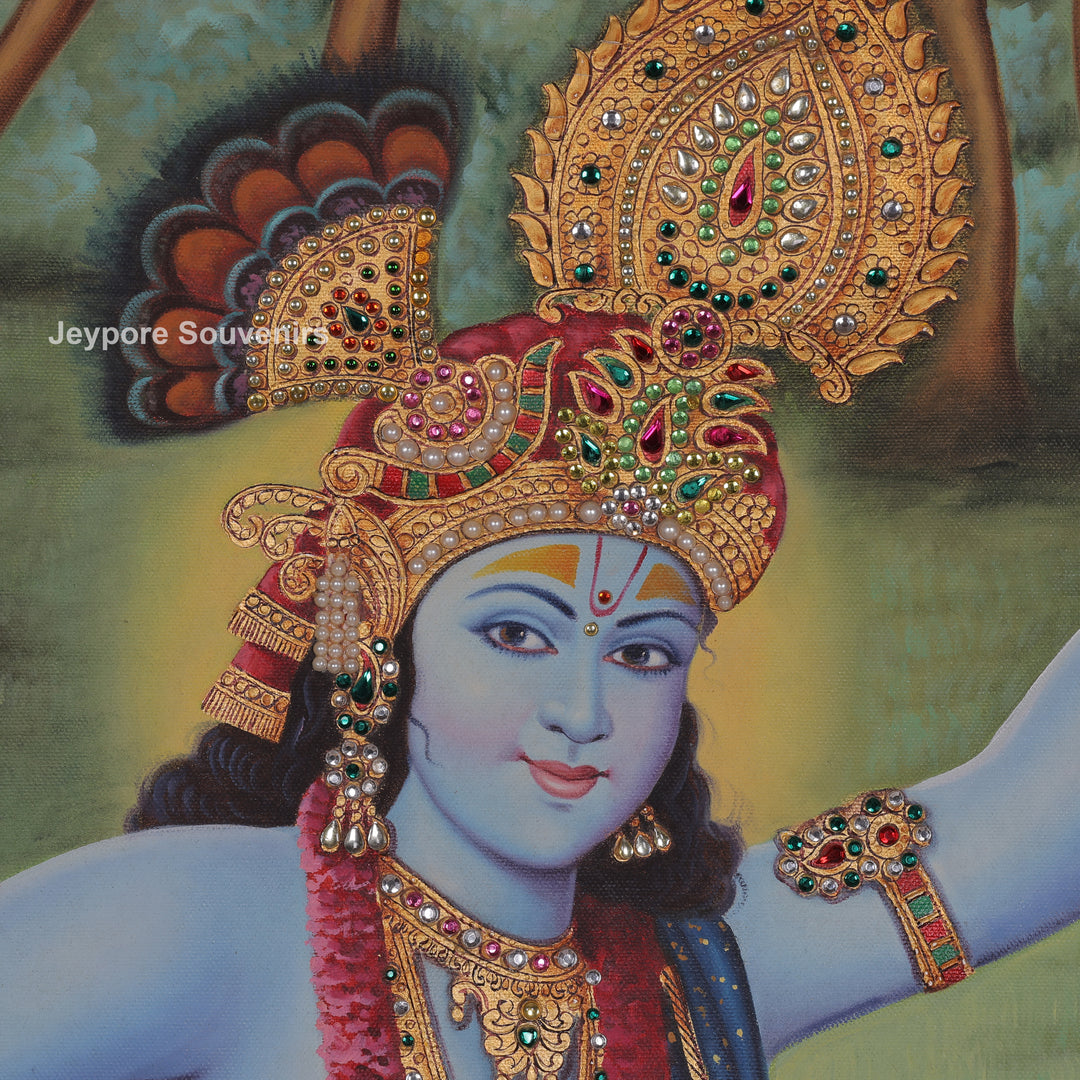 Lord Krishna Standing Canvas Painting With Tree by the River