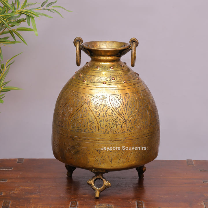 Handcrafted Antique Brass Planter Pot with Ring Handles