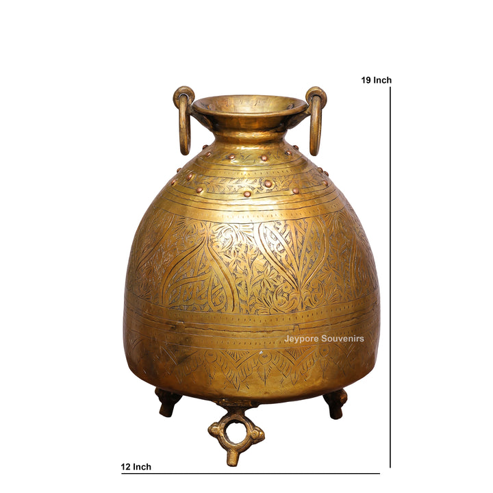 Handcrafted Antique Brass Planter Pot with Ring Handles