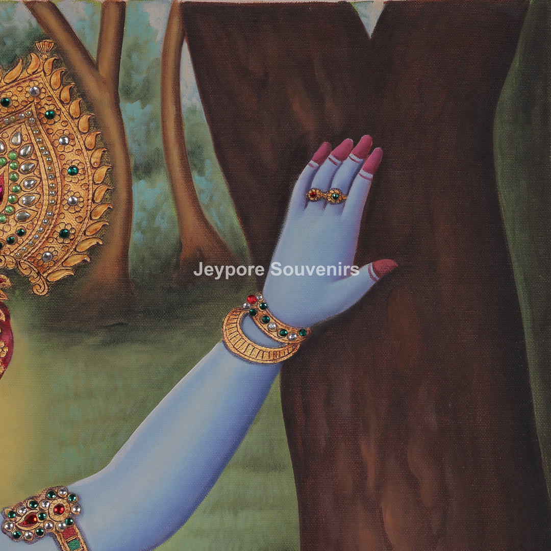 Lord Krishna Standing Canvas Painting With Tree by the River