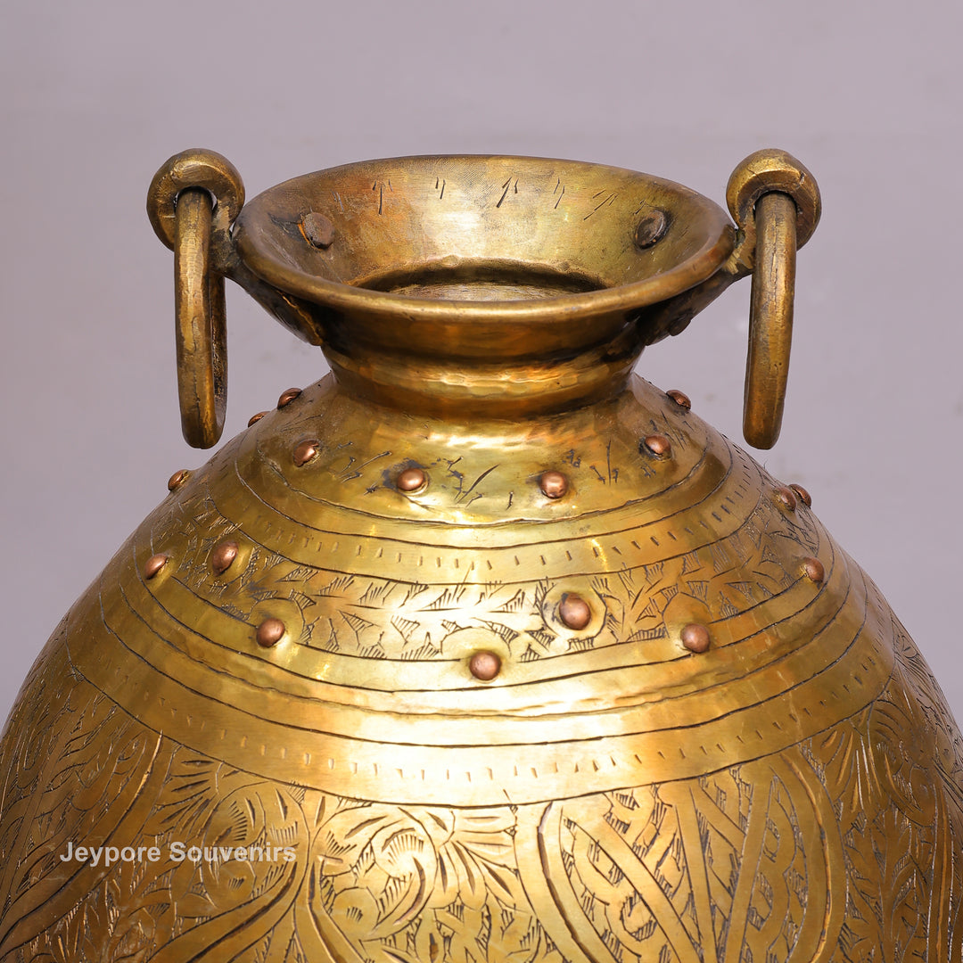 Handcrafted Antique Brass Planter Pot with Ring Handles