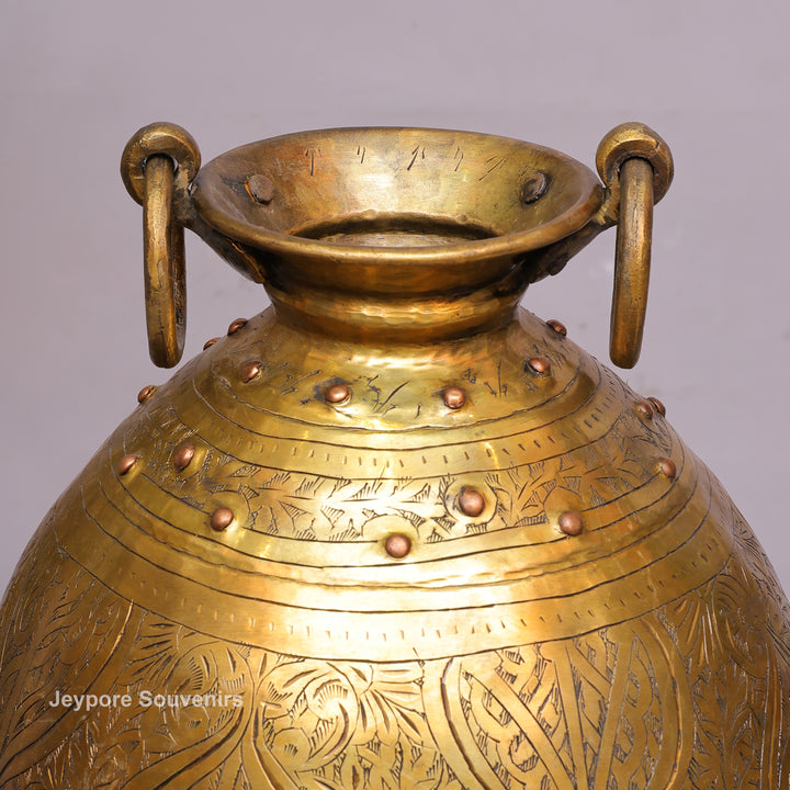 Handcrafted Antique Brass Planter Pot with Ring Handles