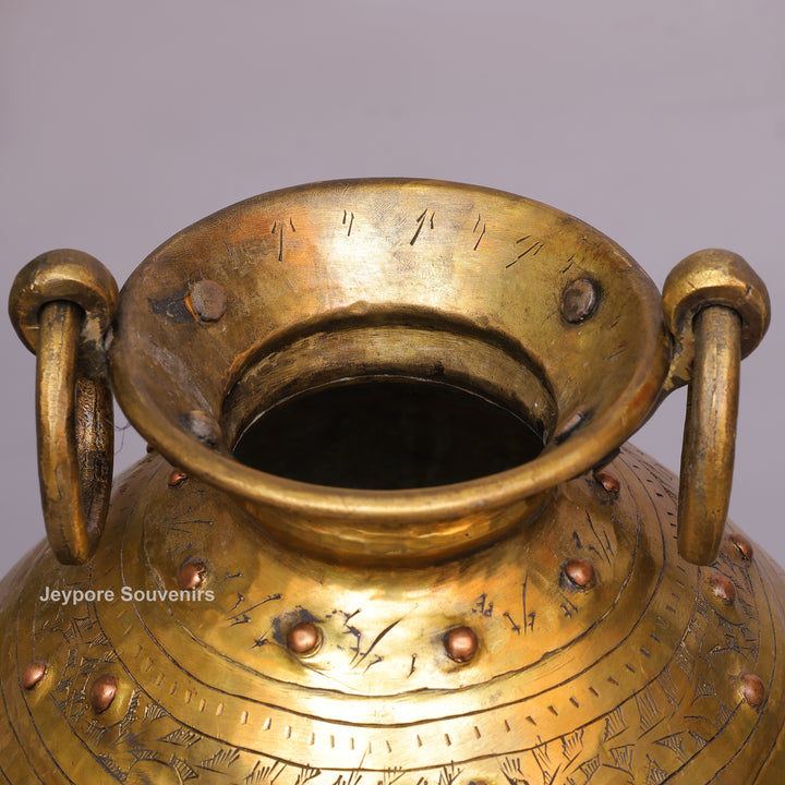 Handcrafted Antique Brass Planter Pot with Ring Handles