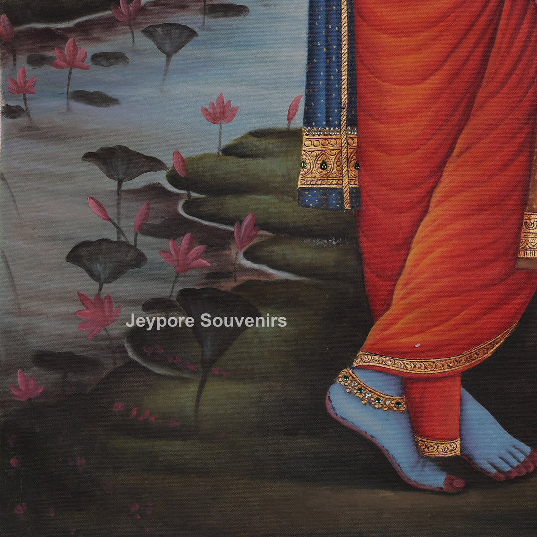 Lord Krishna Standing Canvas Painting With Tree by the River