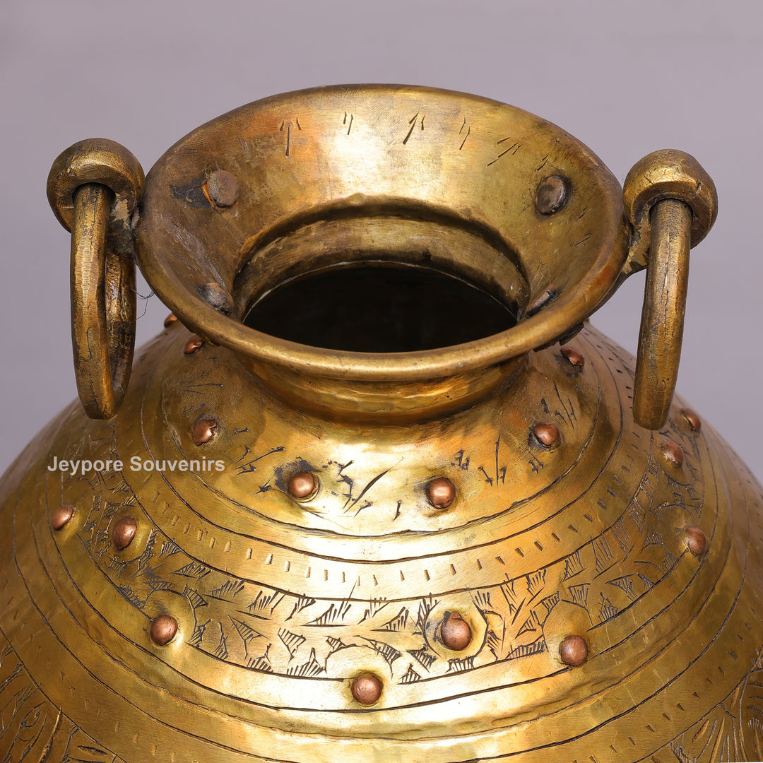 Handcrafted Antique Brass Planter Pot with Ring Handles