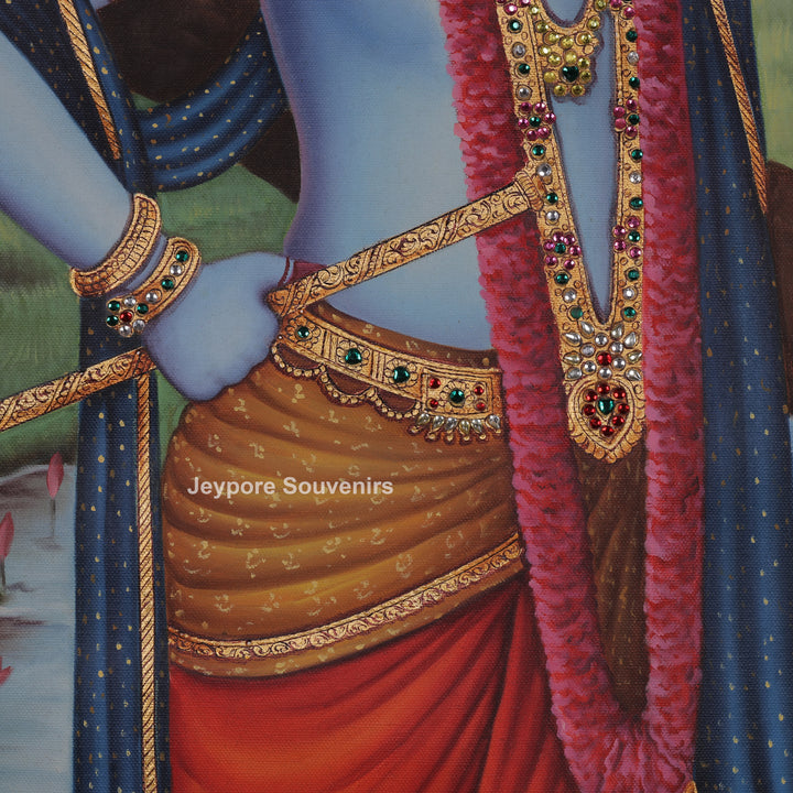 Lord Krishna Standing Canvas Painting With Tree by the River