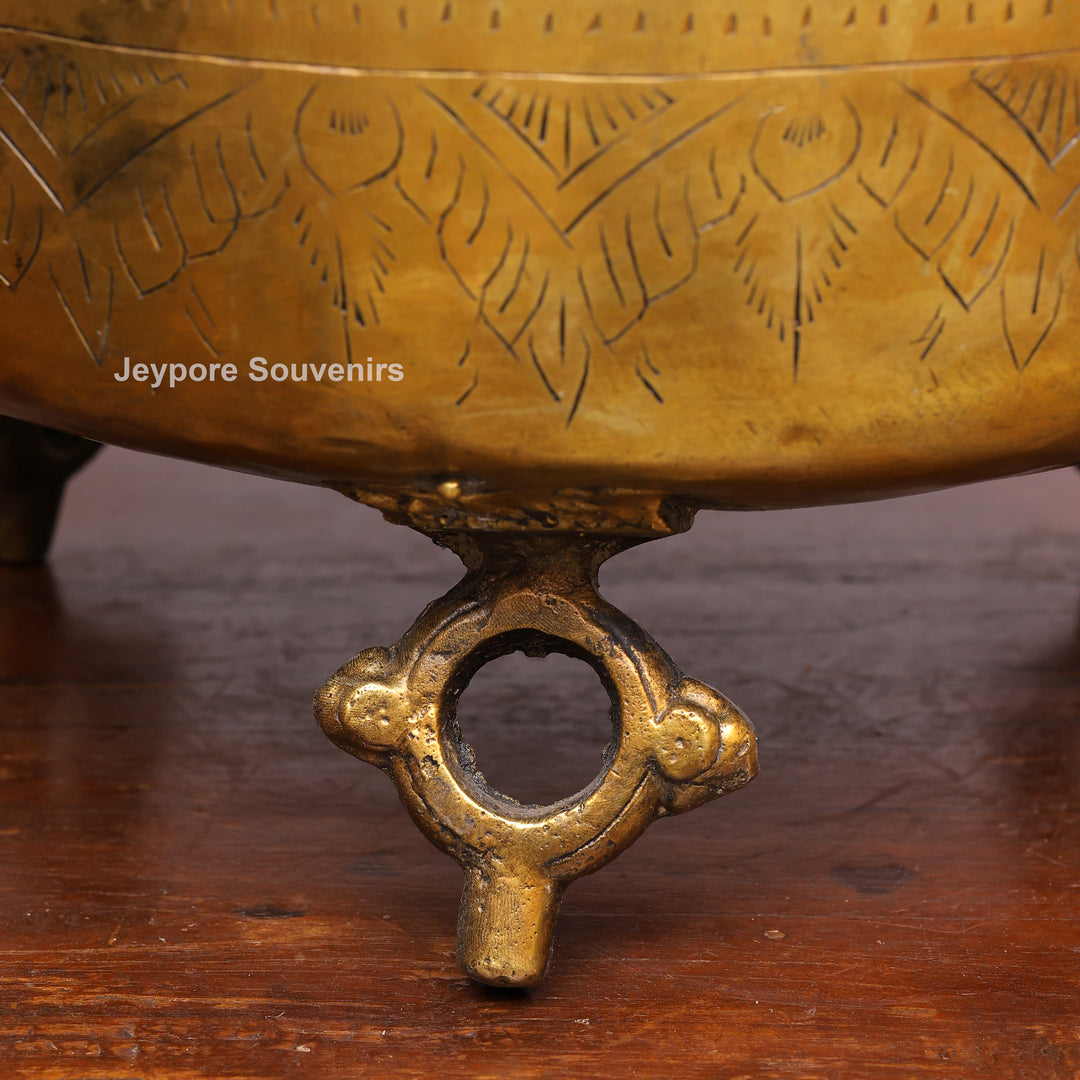 Handcrafted Antique Brass Planter Pot with Ring Handles