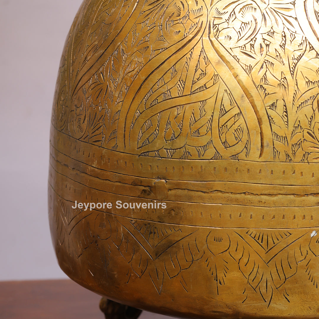 Handcrafted Antique Brass Planter Pot with Ring Handles