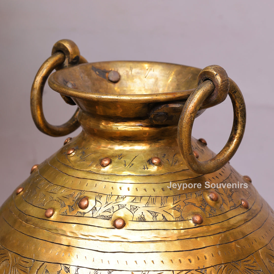 Handcrafted Antique Brass Planter Pot with Ring Handles