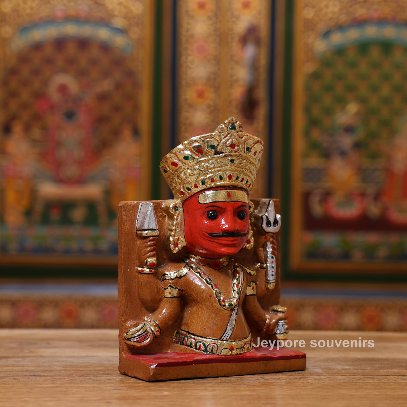 7" Handcrafted Marble Nakoda Bhairavnath Idol With Real Gold Leaf Work