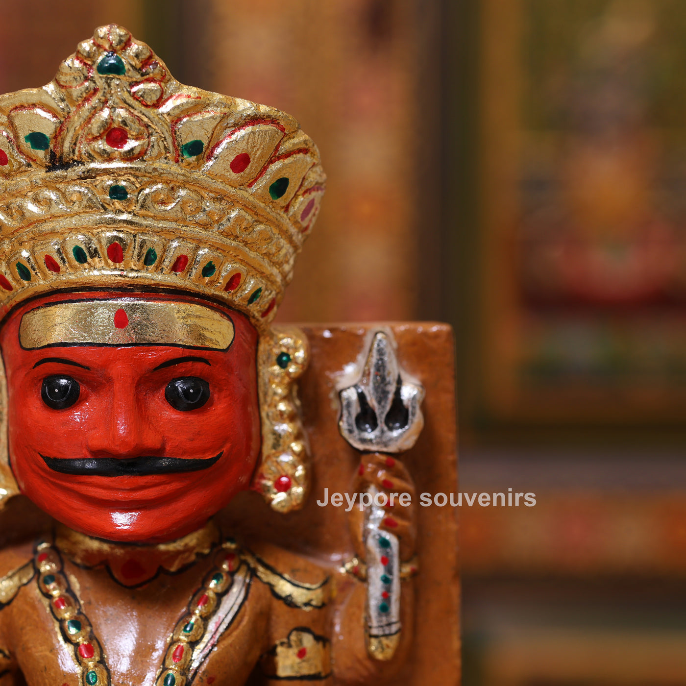 7" Handcrafted Marble Nakoda Bhairavnath Idol With Real Gold Leaf Work