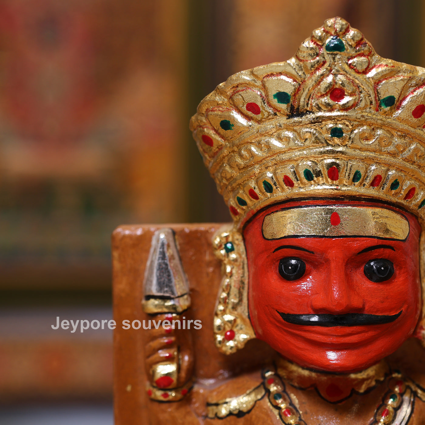 7" Handcrafted Marble Nakoda Bhairavnath Idol With Real Gold Leaf Work