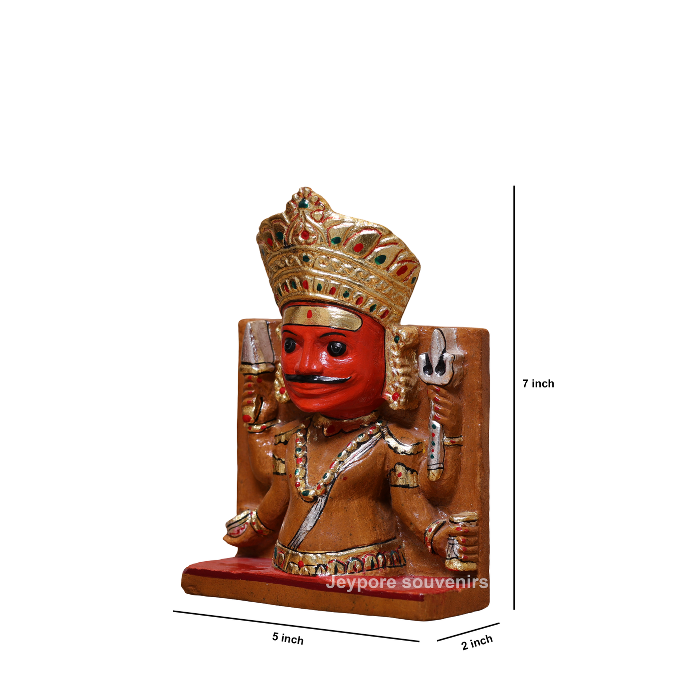 7" Handcrafted Marble Nakoda Bhairavnath Idol With Real Gold Leaf Work