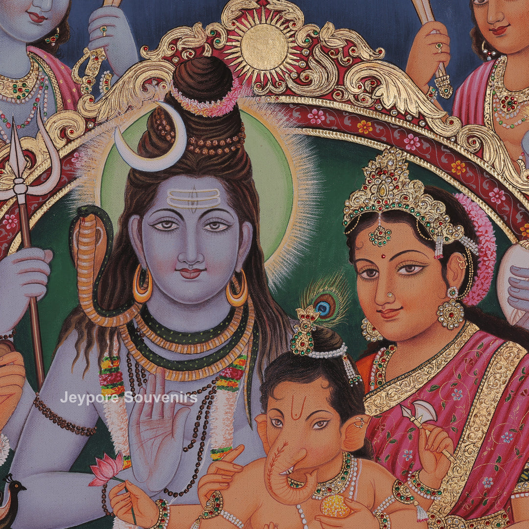 Shiv Darbar Canvas Painting | Handcrafted Divine Shiva Family Wall Art