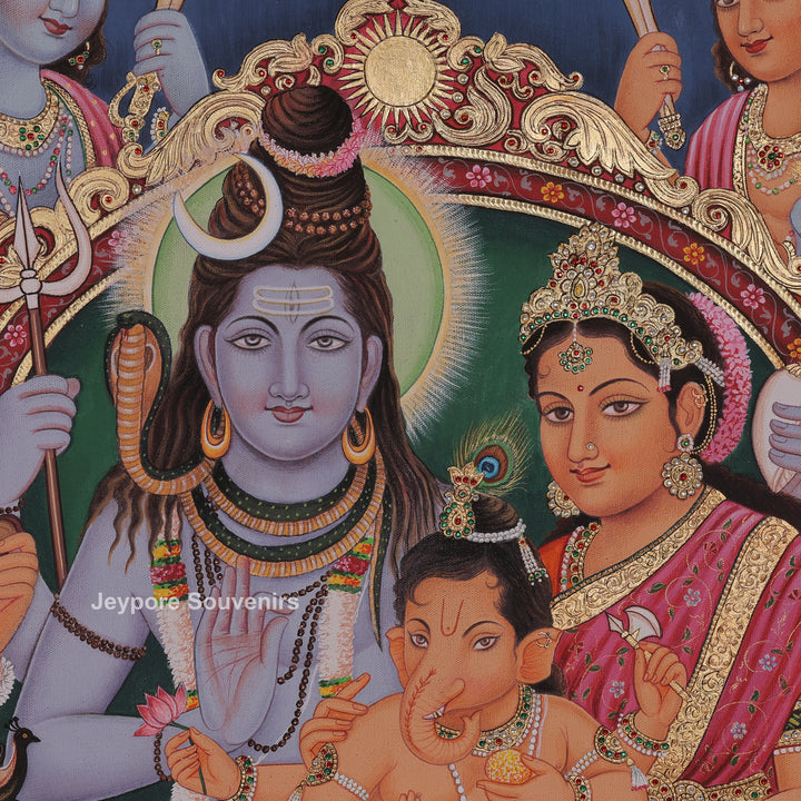 Shiv Darbar Canvas Painting | Handcrafted Divine Shiva Family Wall Art