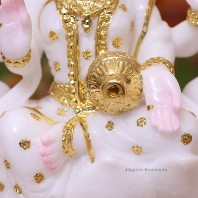 Exquisite 12" White Marble Goddess Lakshmi Statue with Real Gold Leaf Work