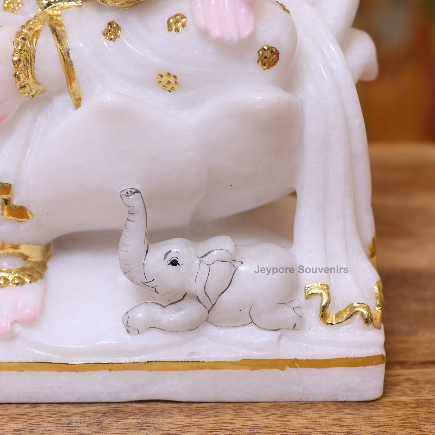 Exquisite 12" White Marble Goddess Lakshmi Statue with Real Gold Leaf Work