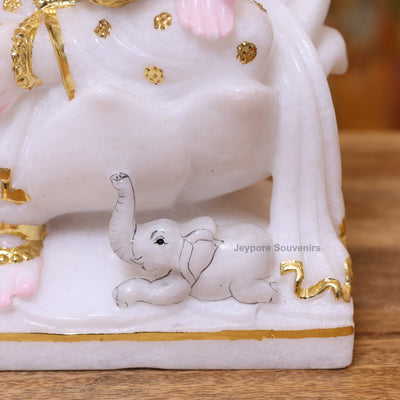 Exquisite 12" White Marble Goddess Lakshmi Statue with Real Gold Leaf Work