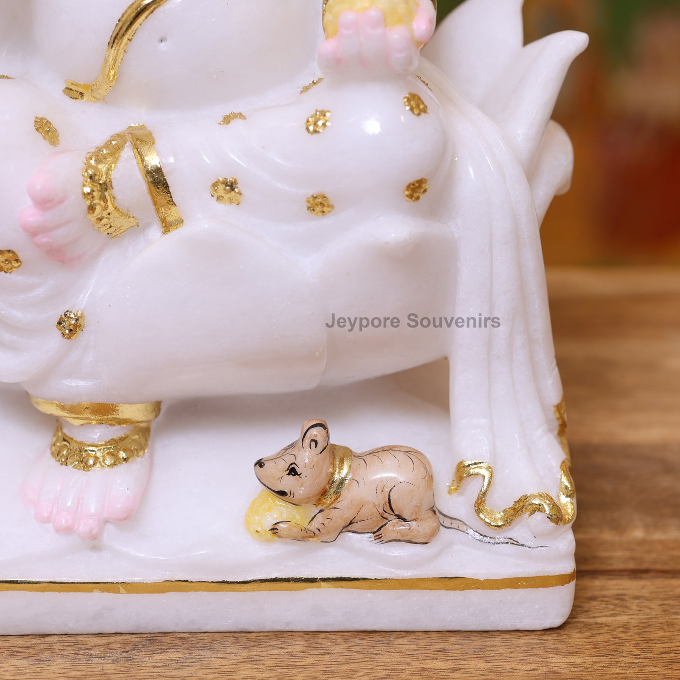 Exquisite 12" White Marble Lord Ganesha Idol with Real Gold Leaf Work