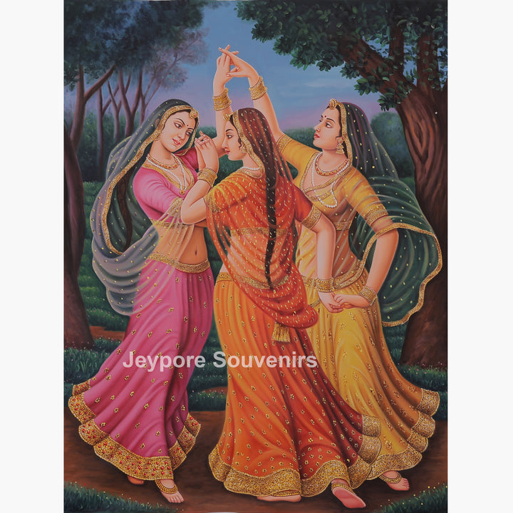 Raja Ravi Varma Inspired Three Dancing Ladies Canvas Painting