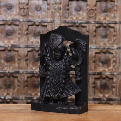 15" Hand-Carved Pure Black Marble Shreenathji Idol