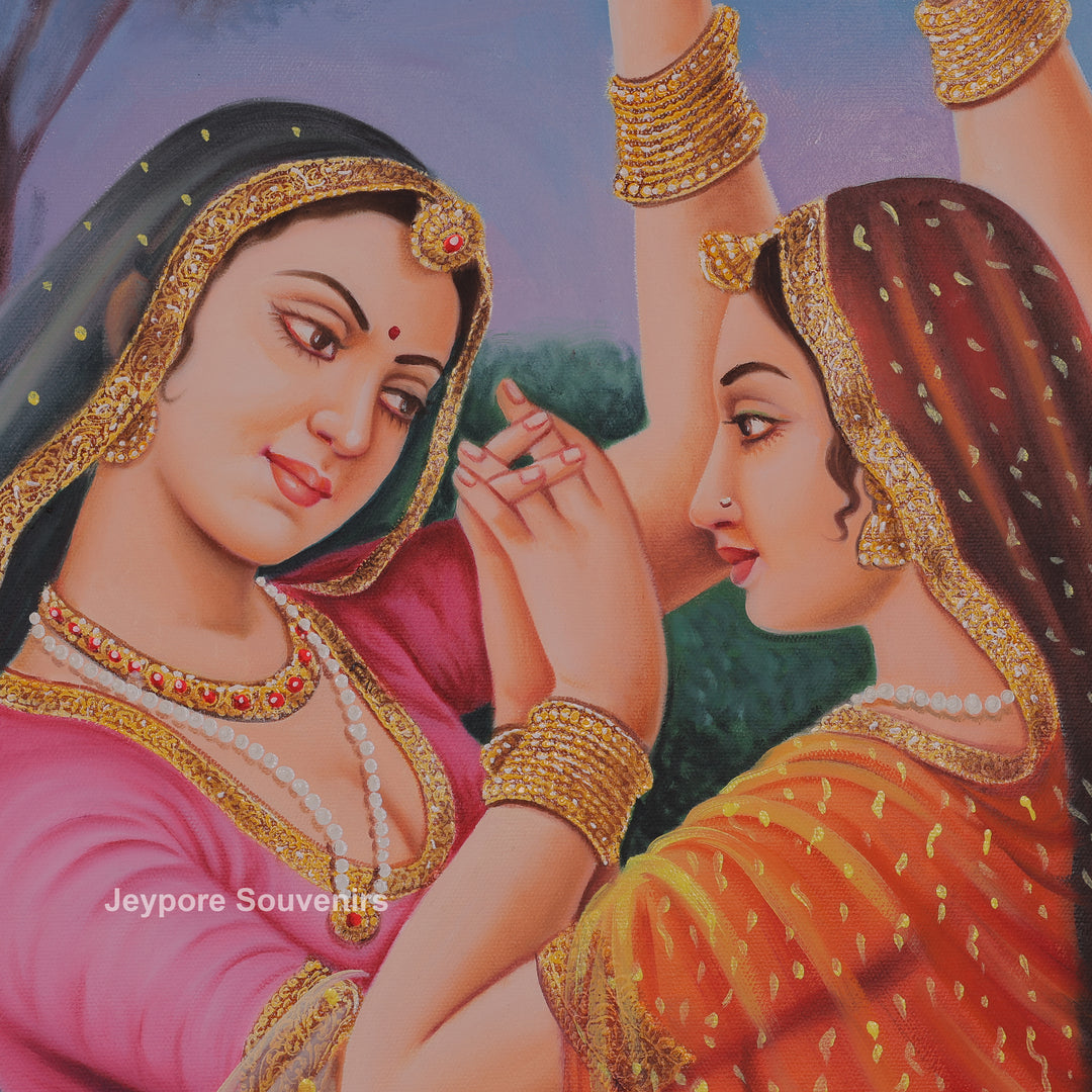 Raja Ravi Varma Inspired Three Dancing Ladies Canvas Painting