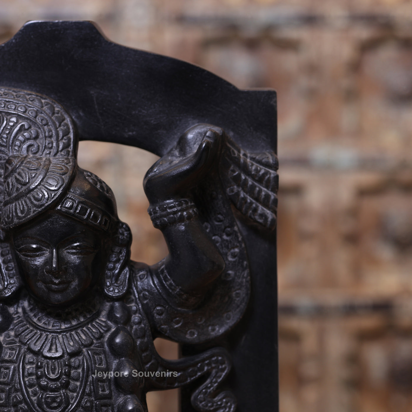 15" Hand-Carved Pure Black Marble Shreenathji Idol