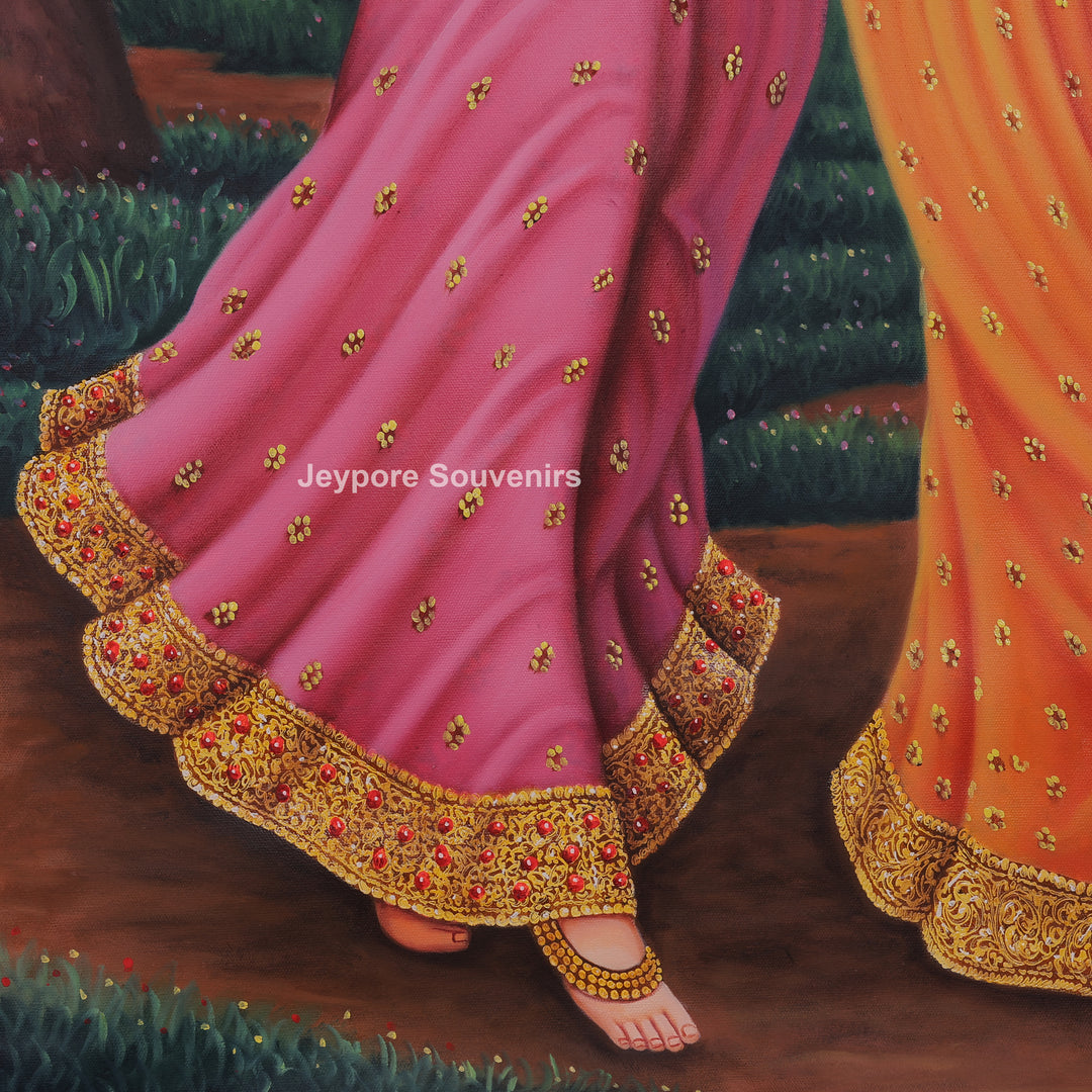 Raja Ravi Varma Inspired Three Dancing Ladies Canvas Painting