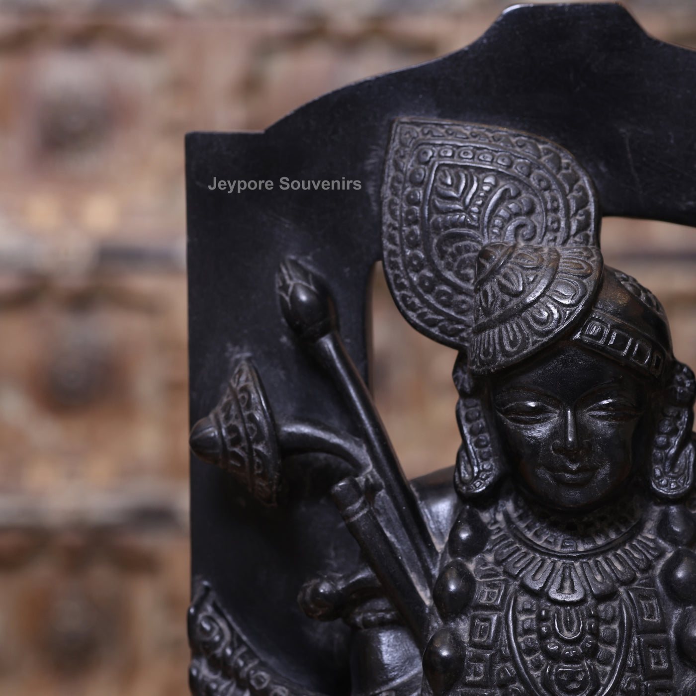 15" Hand-Carved Pure Black Marble Shreenathji Idol