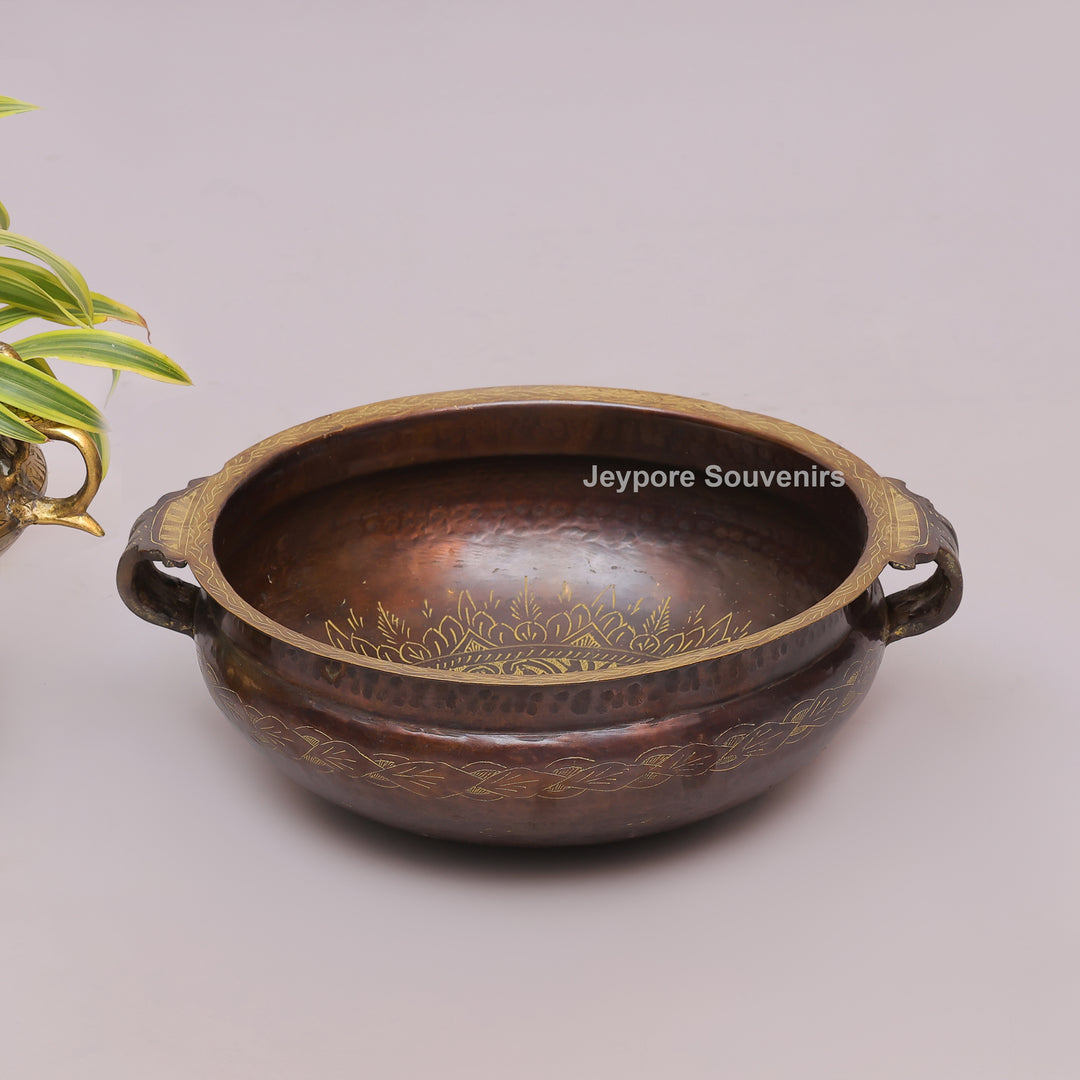 Antique Brass Urli Bowl with Handcrafted Golden Floral Detailing