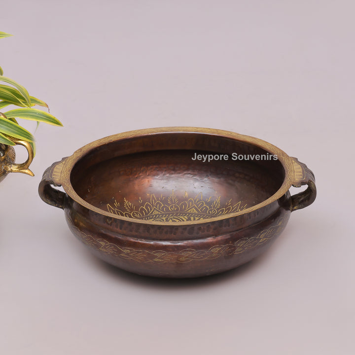 Antique Brass Urli Bowl with Handcrafted Golden Floral Detailing