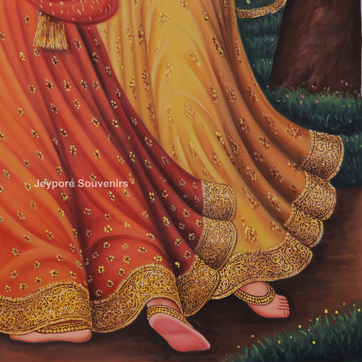 Raja Ravi Varma Inspired Three Dancing Ladies Canvas Painting