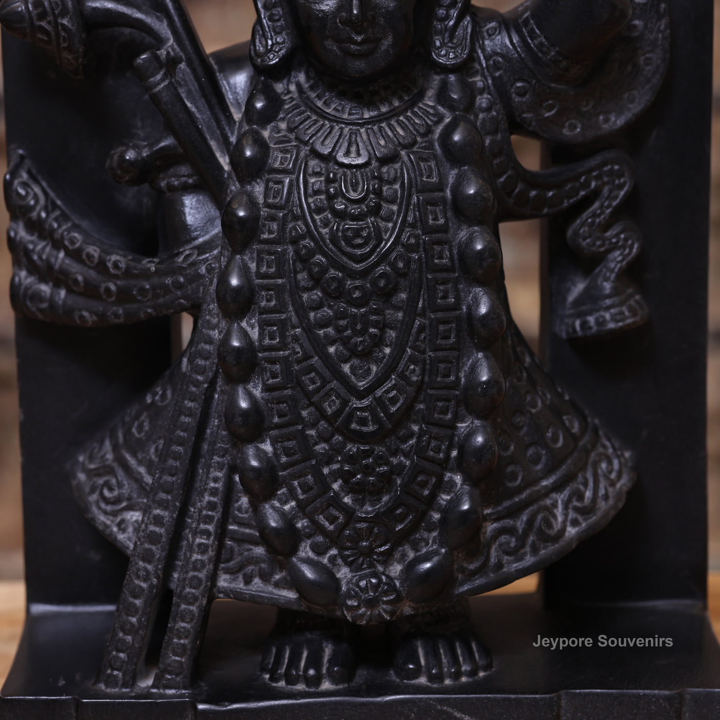 15" Hand-Carved Pure Black Marble Shreenathji Idol