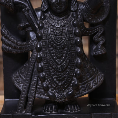 15" Hand-Carved Pure Black Marble Shreenathji Idol