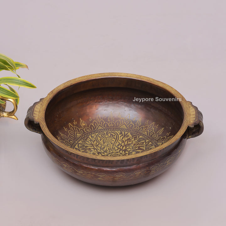Antique Brass Urli Bowl with Handcrafted Golden Floral Detailing