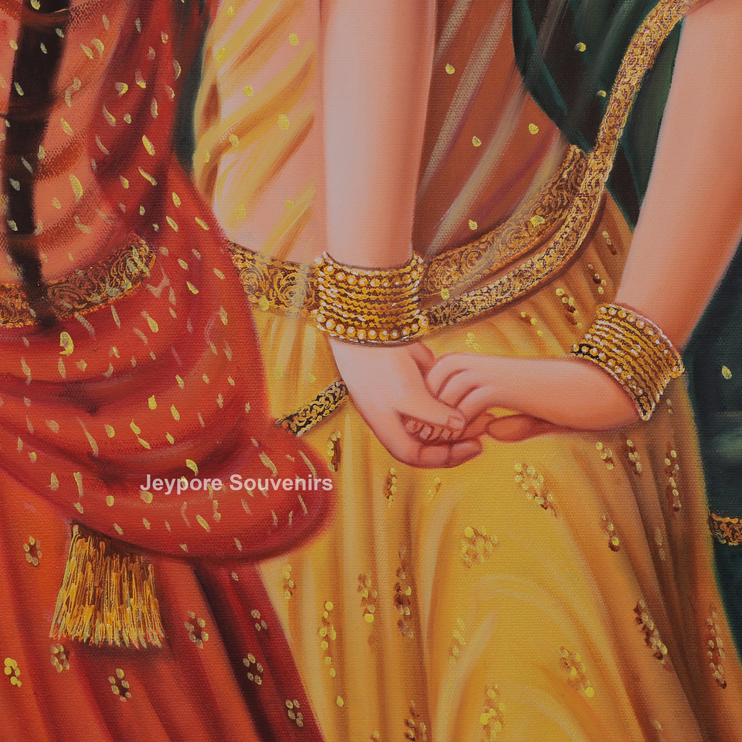 Raja Ravi Varma Inspired Three Dancing Ladies Canvas Painting