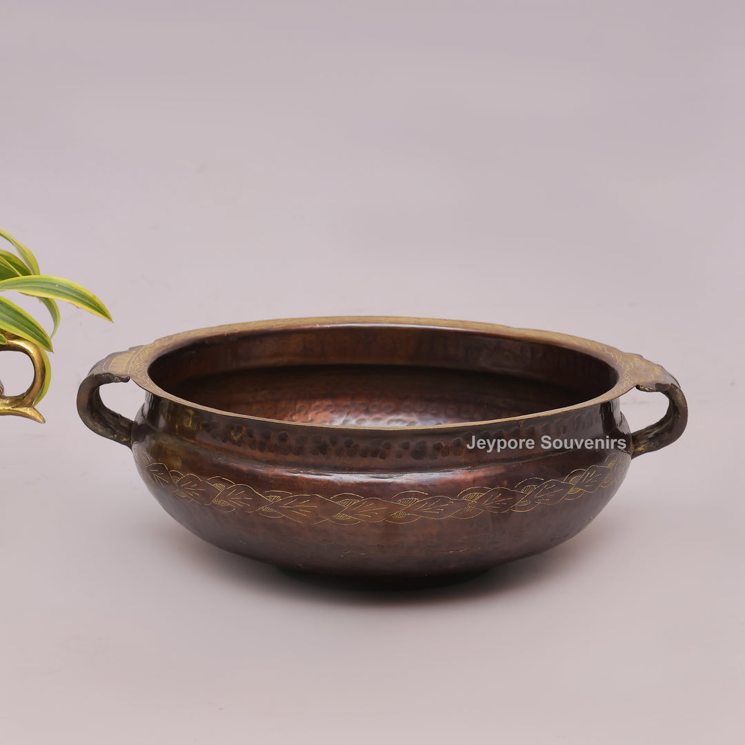 Antique Brass Urli Bowl with Handcrafted Golden Floral Detailing